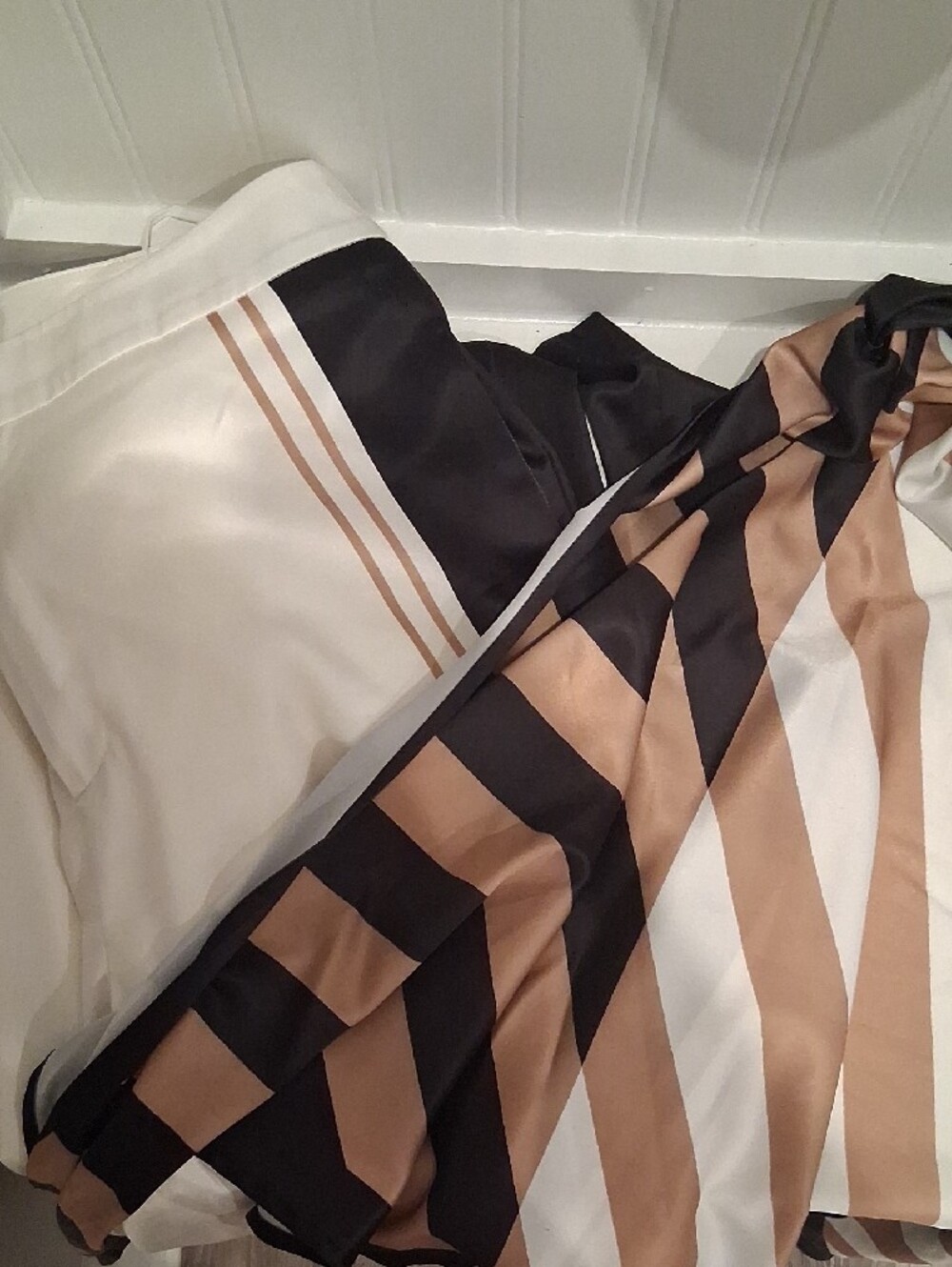 Commense Black, Cream & Tan Striped Halter Top with Wide-Leg Cream Pants Set - Picture 8 of 8